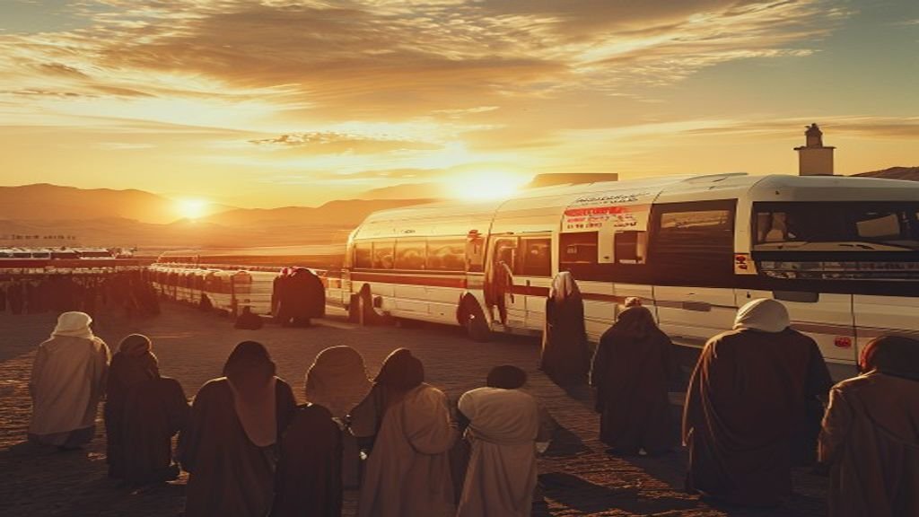 Jemaah haji menaiki bus Al-Mashair untuk skema tanazul