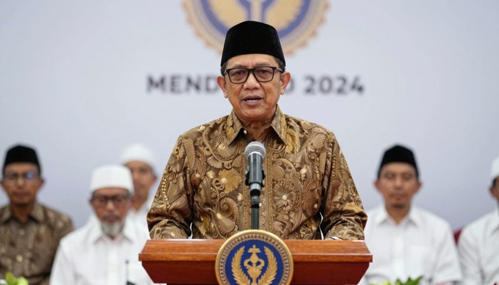 Pejabat berbicara di podium tentang capaian haji 2026